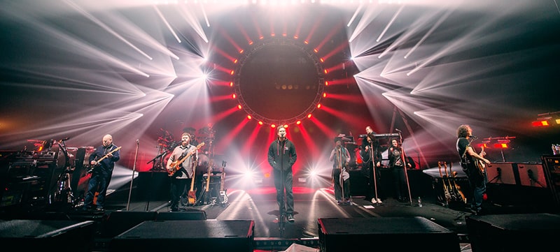 Rock band on stage with laser light show